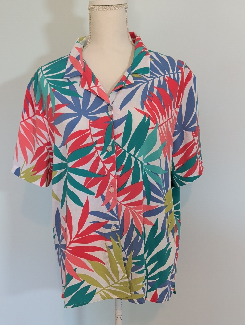 Alfred Dunner Tropical Leaf Short-Sleeve Button-Down Shirt - Multicolor sz 18